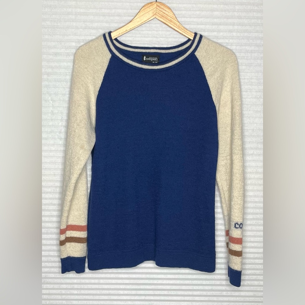 Cotopaxi Libre Unisex Sweater in Navy Blue Cream Colorblock Llama Women L Men M
